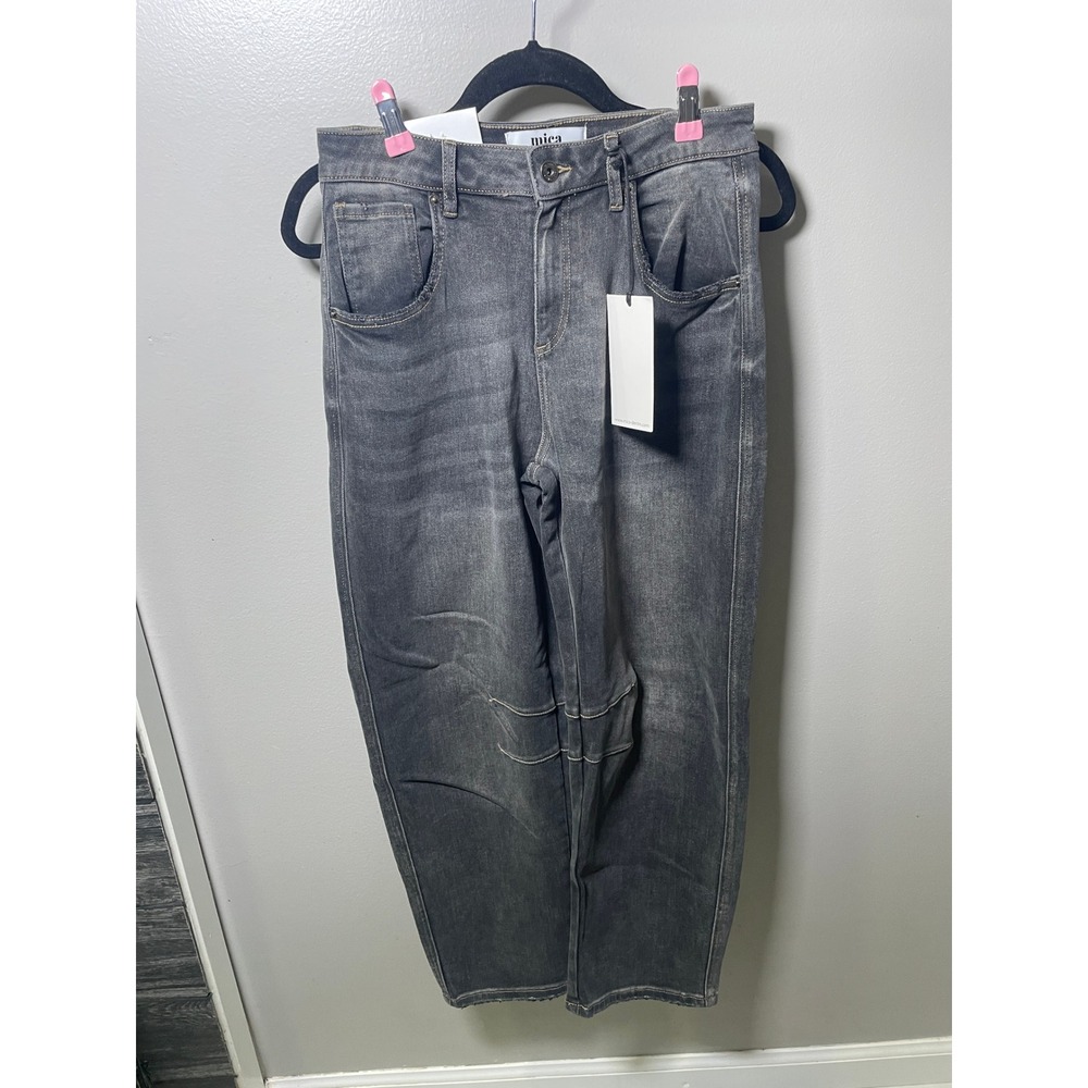 Mica Denim Super High Barrel Leg Jeans Grey Washed Size 25 NWT
